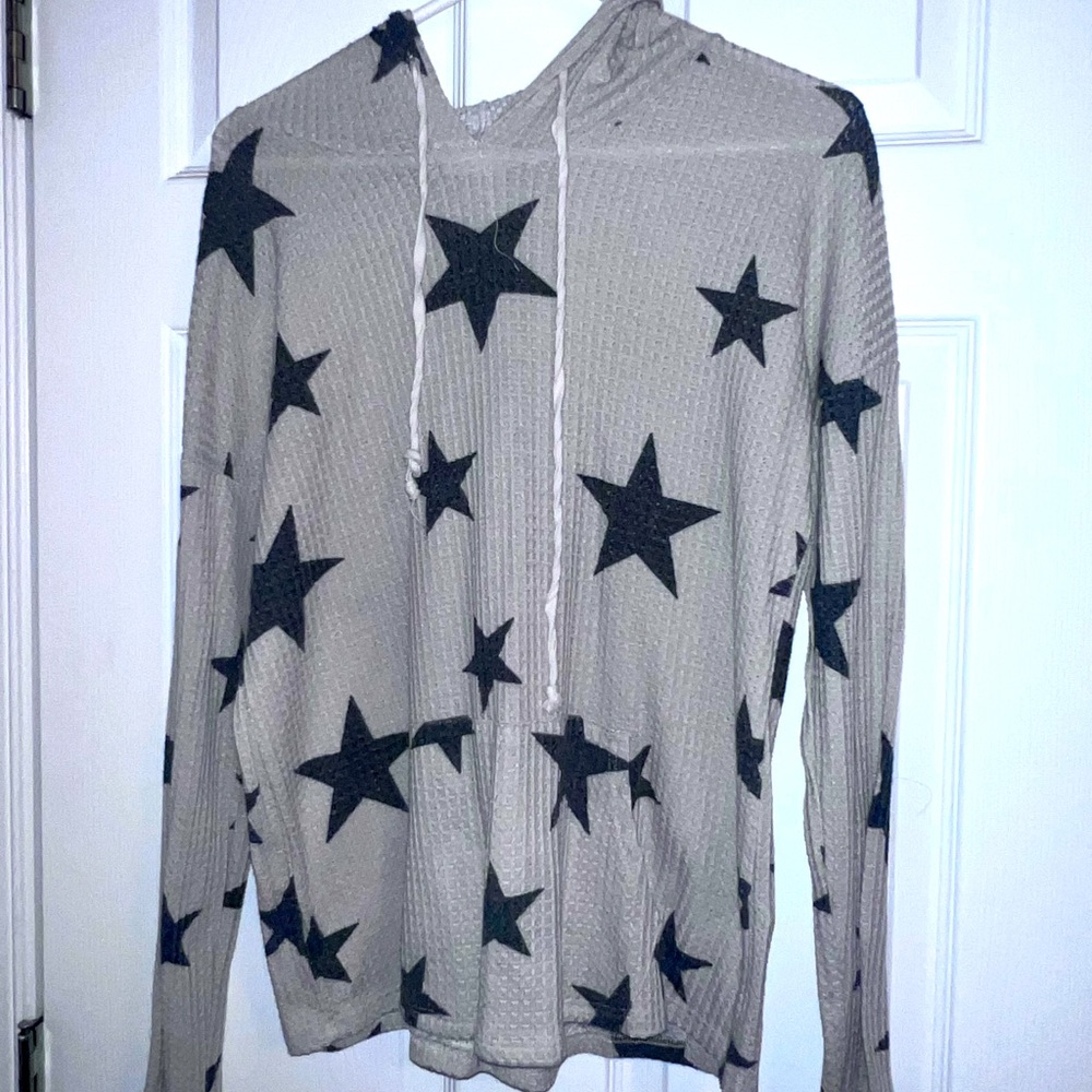 Pink Lily Stars Waffle Knot Hooded Pullover